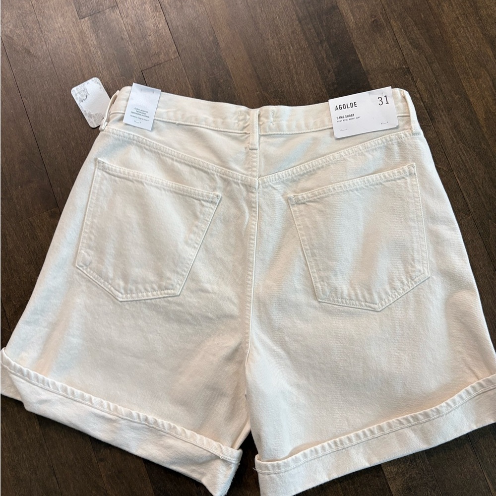Agolde White High-Rise Rolled Hem Jean Shorts - Picture 6 of 6
